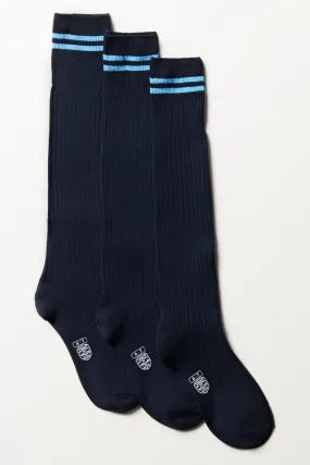 3 Pack Stripe Long Socks Navy