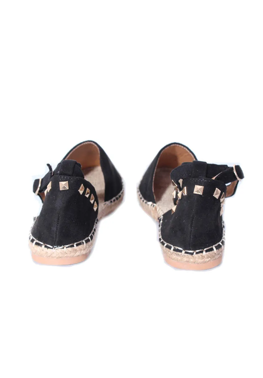 Black Faux Suede Studded Espadrille