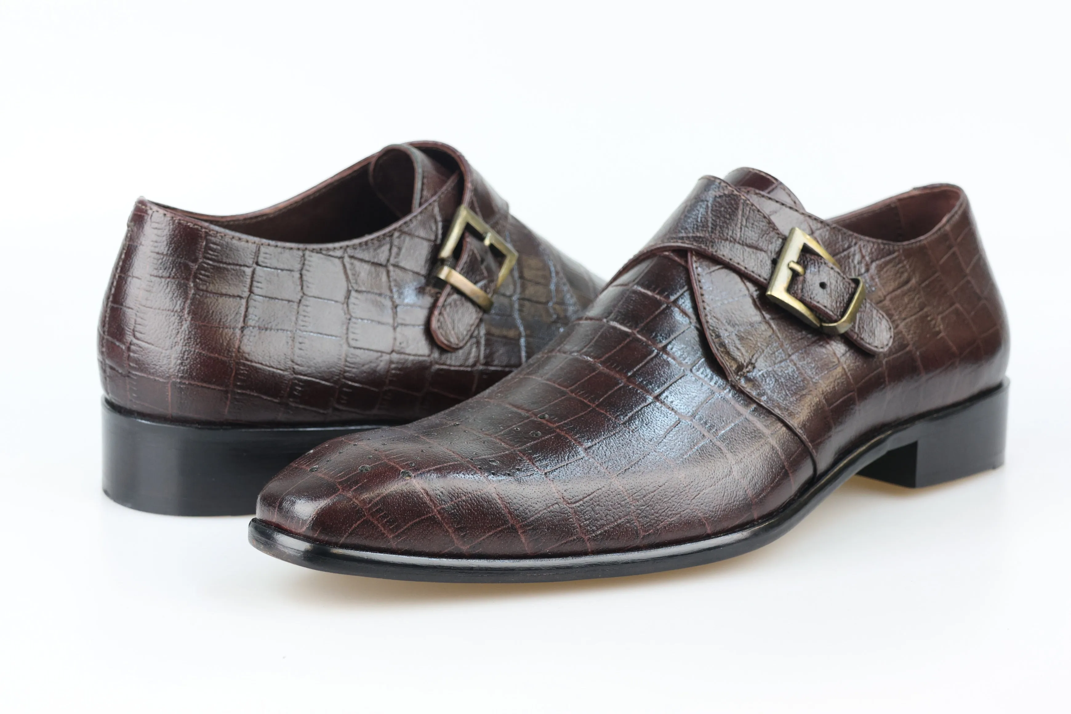 Brown Croc Single Monk Strap York Shoe