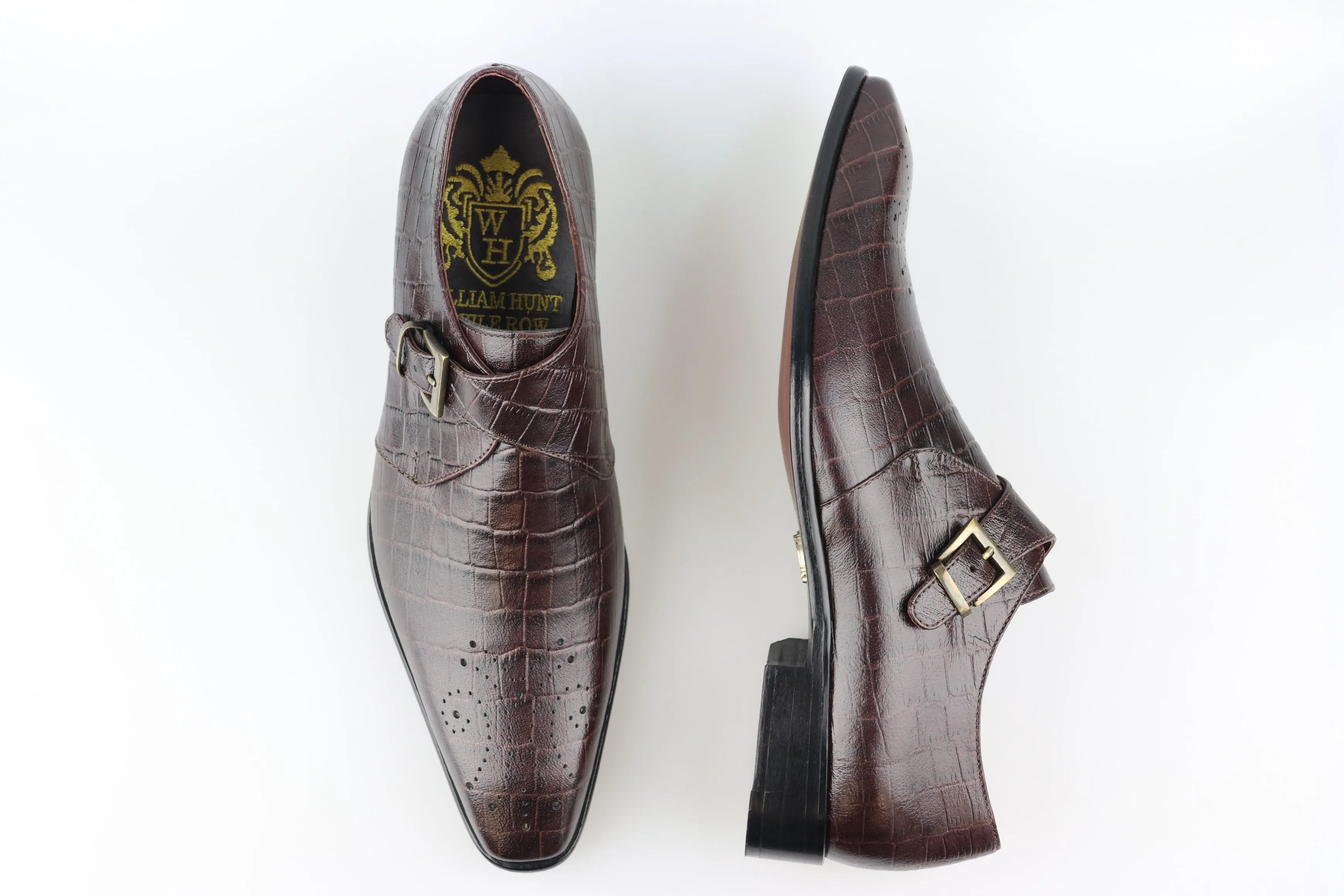 Brown Croc Single Monk Strap York Shoe