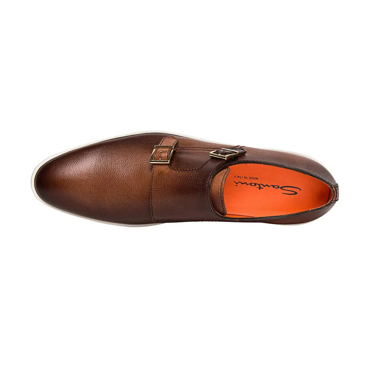 Brown Tumbled Leather Double-Buckle Shoe