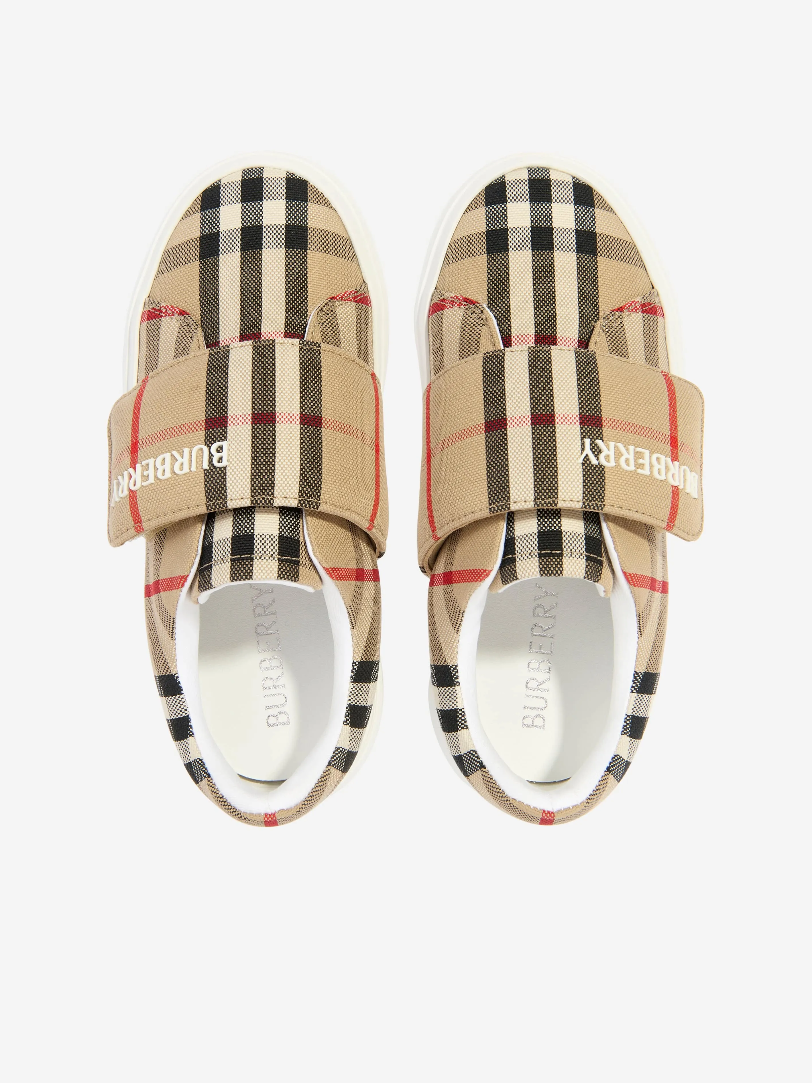 Burberry Kids Cotton Check Velcro Strap Trainers in Beige