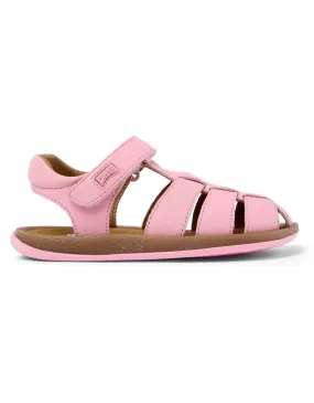 Camper: Bicho Girls Velcro Closed Toe Sandals - Pink Leather