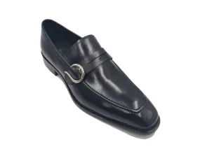 Carrucci Black Men's dress Shoe Single Monk Strap with modern buckle KS509-47