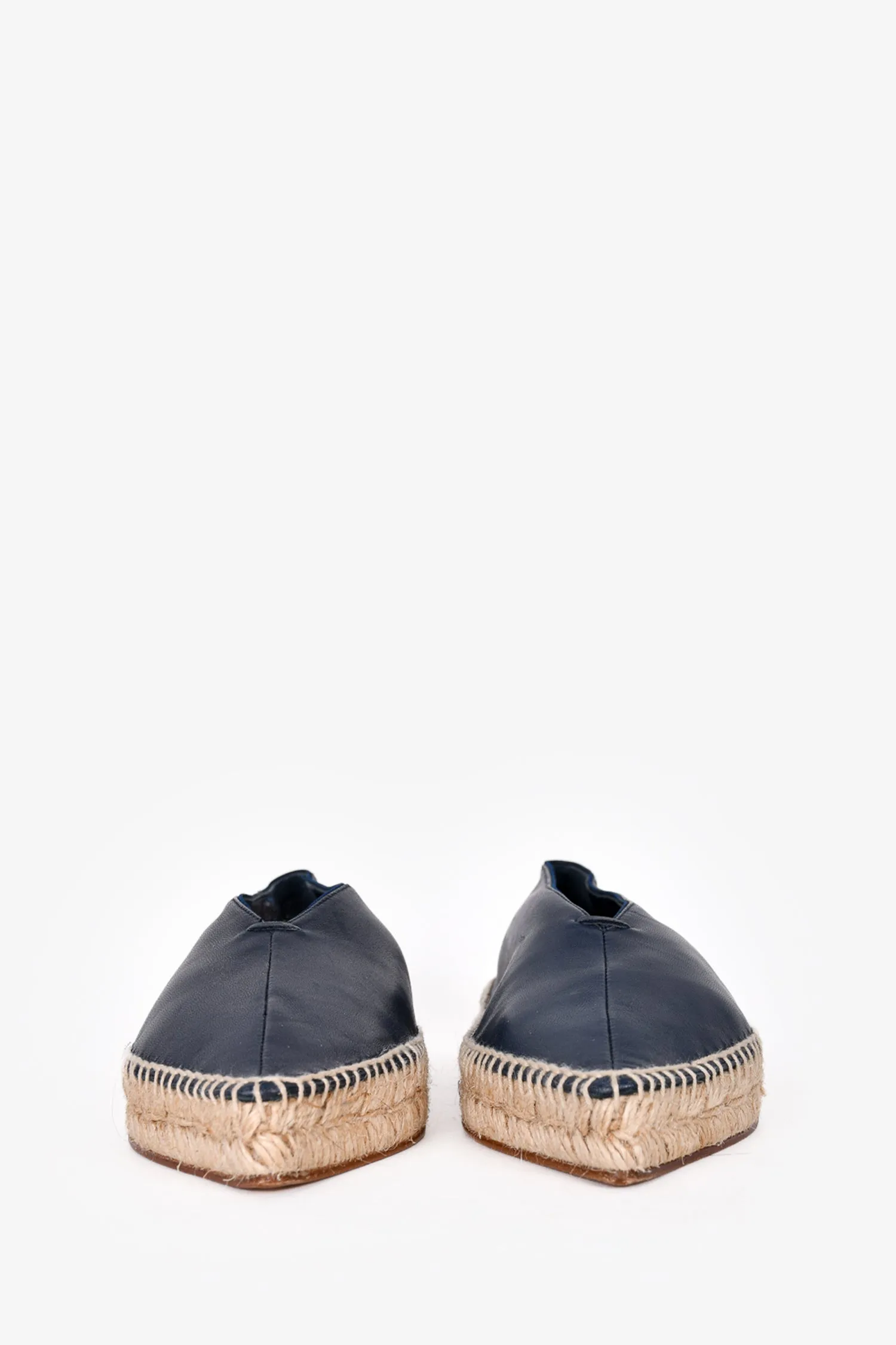 Celine Navy Leather Pointed Toe Espadrilles Size 38