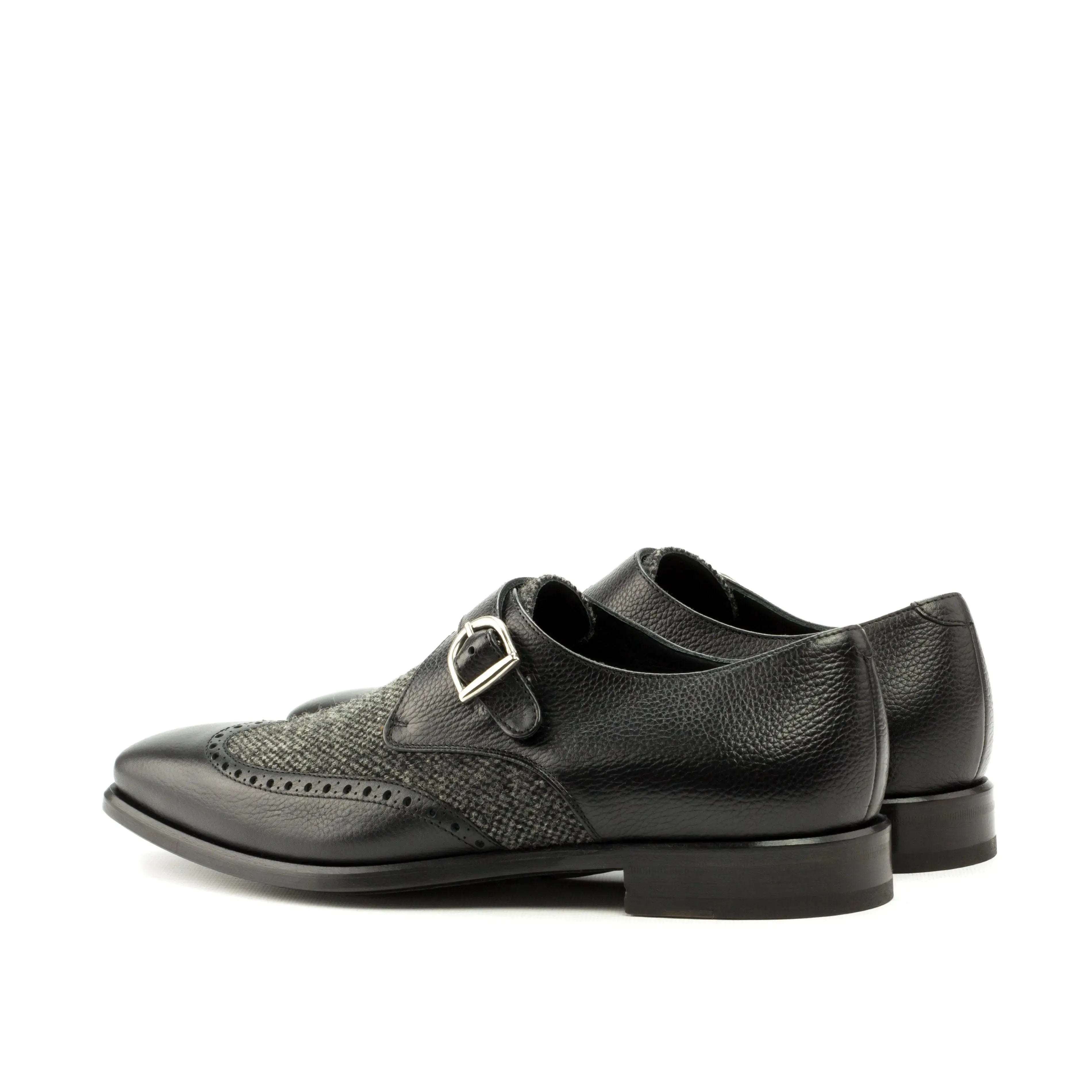 DapperFam Brenno in Black / Nailhead Men's Sartorial & Italian Full Grain Leather Single Monk