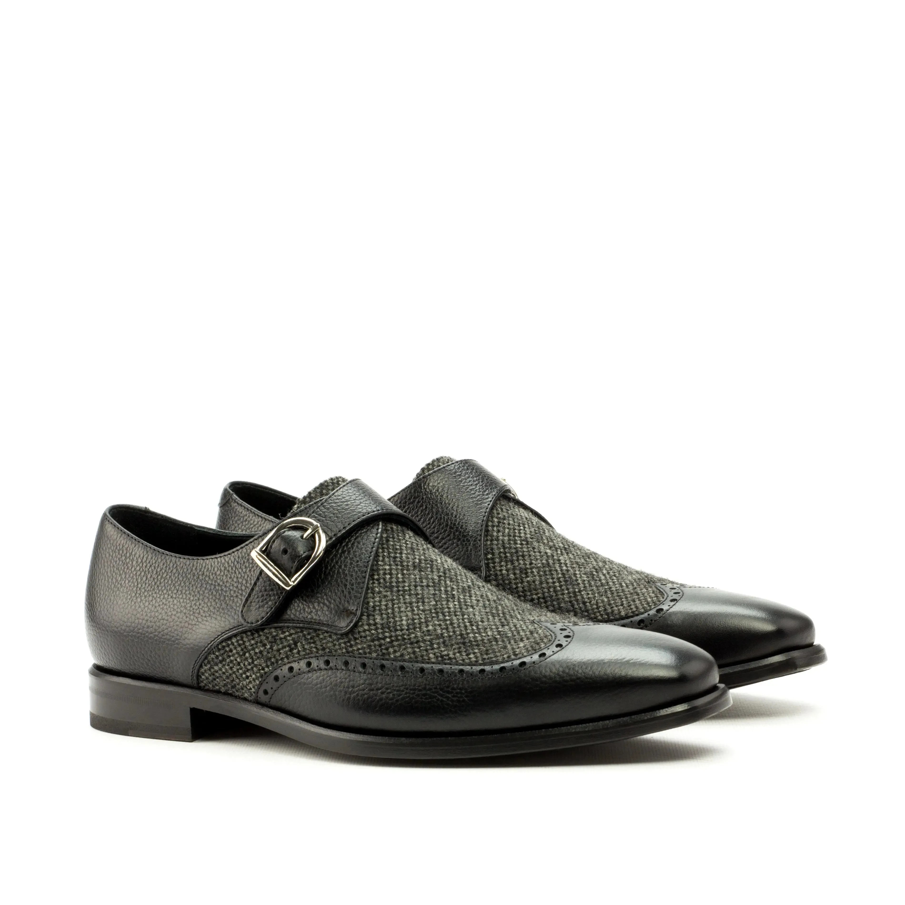 DapperFam Brenno in Black / Nailhead Men's Sartorial & Italian Full Grain Leather Single Monk