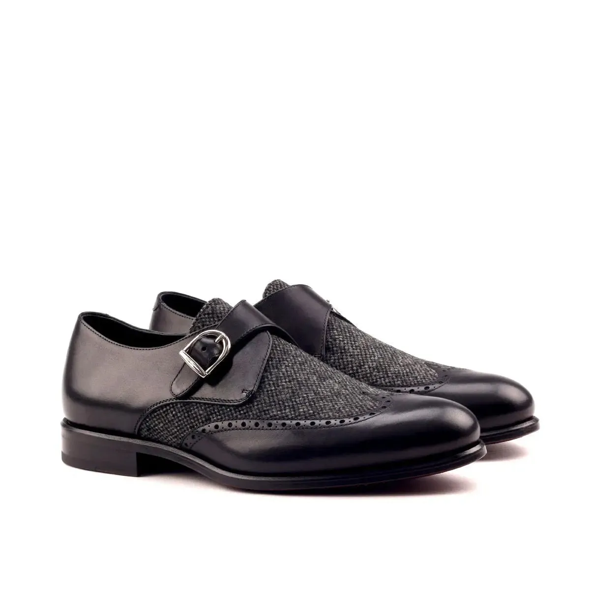 DapperFam Brenno in Black / Nailhead Men's Sartorial & Italian Leather Single Monk