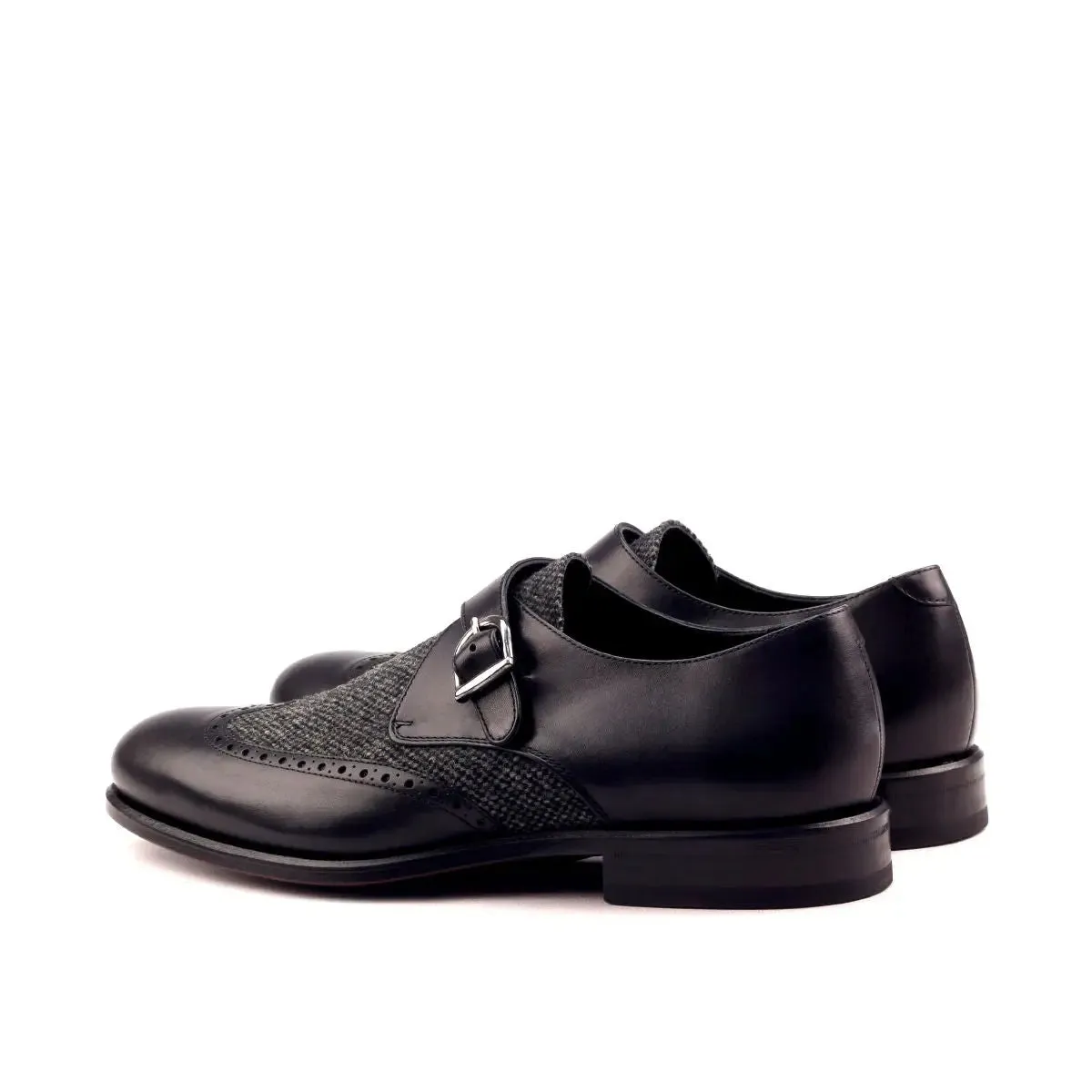 DapperFam Brenno in Black / Nailhead Men's Sartorial & Italian Leather Single Monk