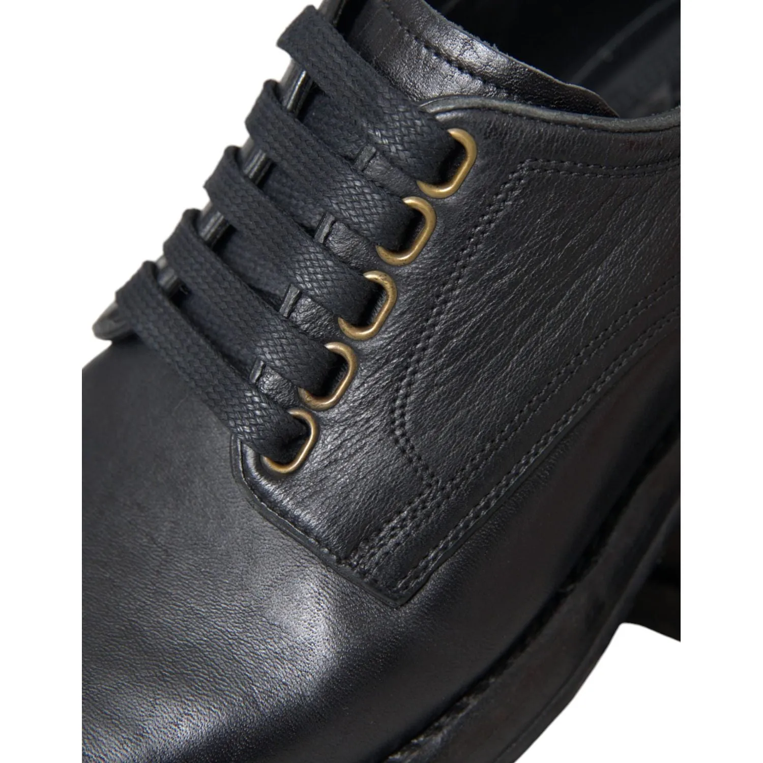 Dolce & Gabbana Black Horse Leather Derby Men Dress Shoes