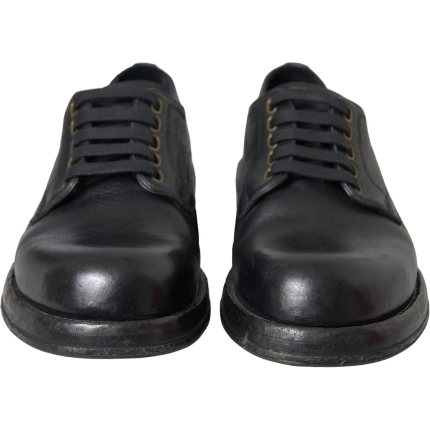 Dolce & Gabbana Black Horse Leather Derby Men Dress Shoes