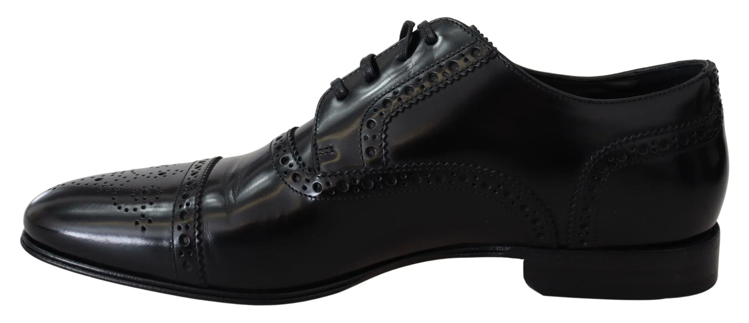 Dolce & Gabbana Black Leather Men Derby Formal Loafers Shoes