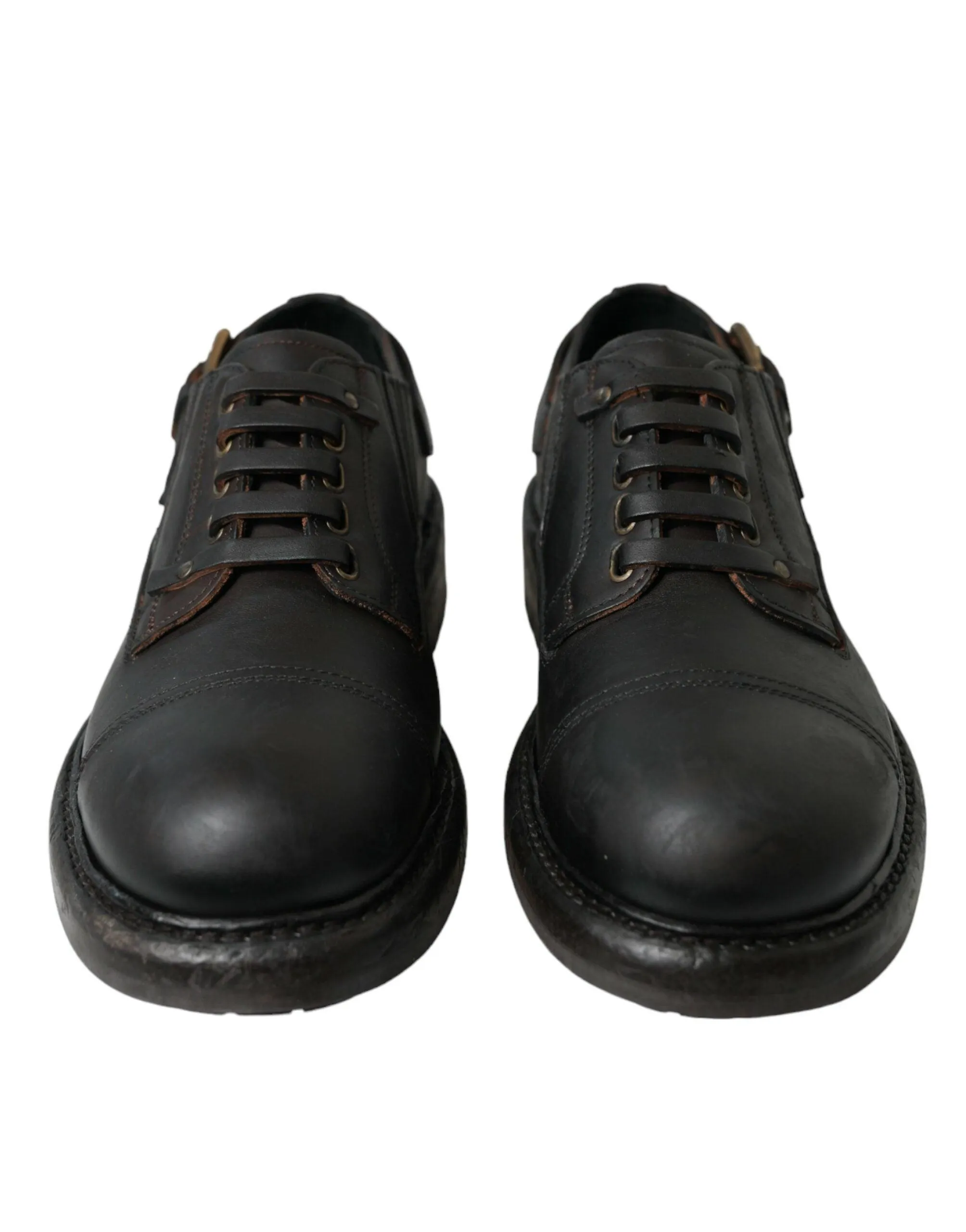 Dolce & Gabbana Brown Leather Lace Up Derby Men Dress Shoes