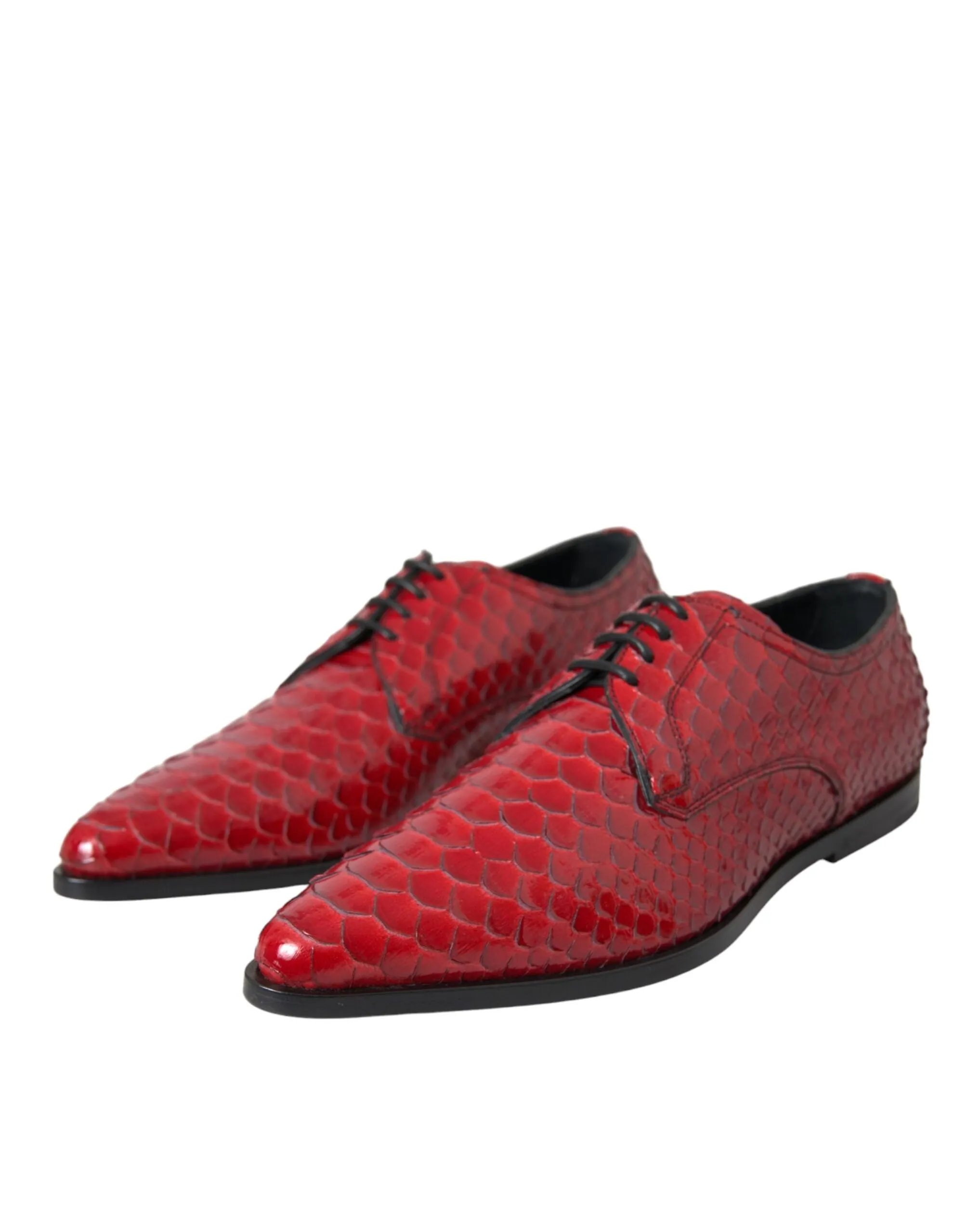 Dolce & Gabbana Red Textured Varnished Derby Men Formal Shoes