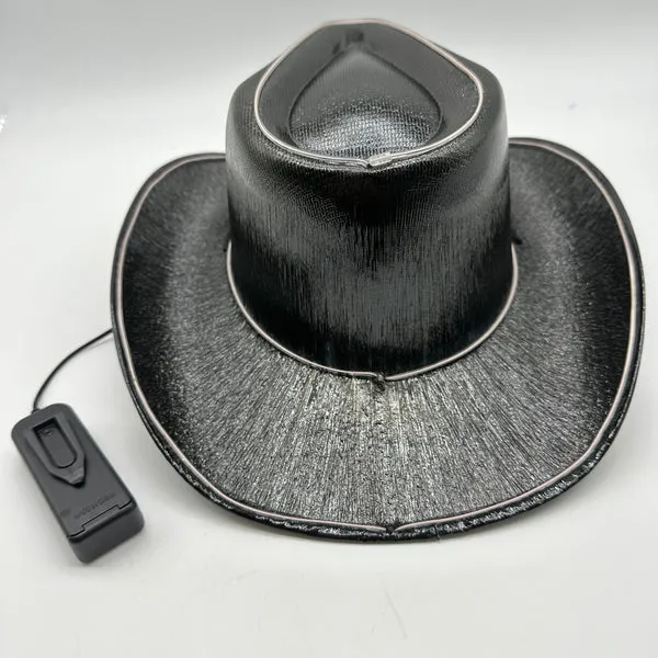 EL WIRE Light Up Black Iridescent Space Cowboy Hat - Pack of 24 Hats