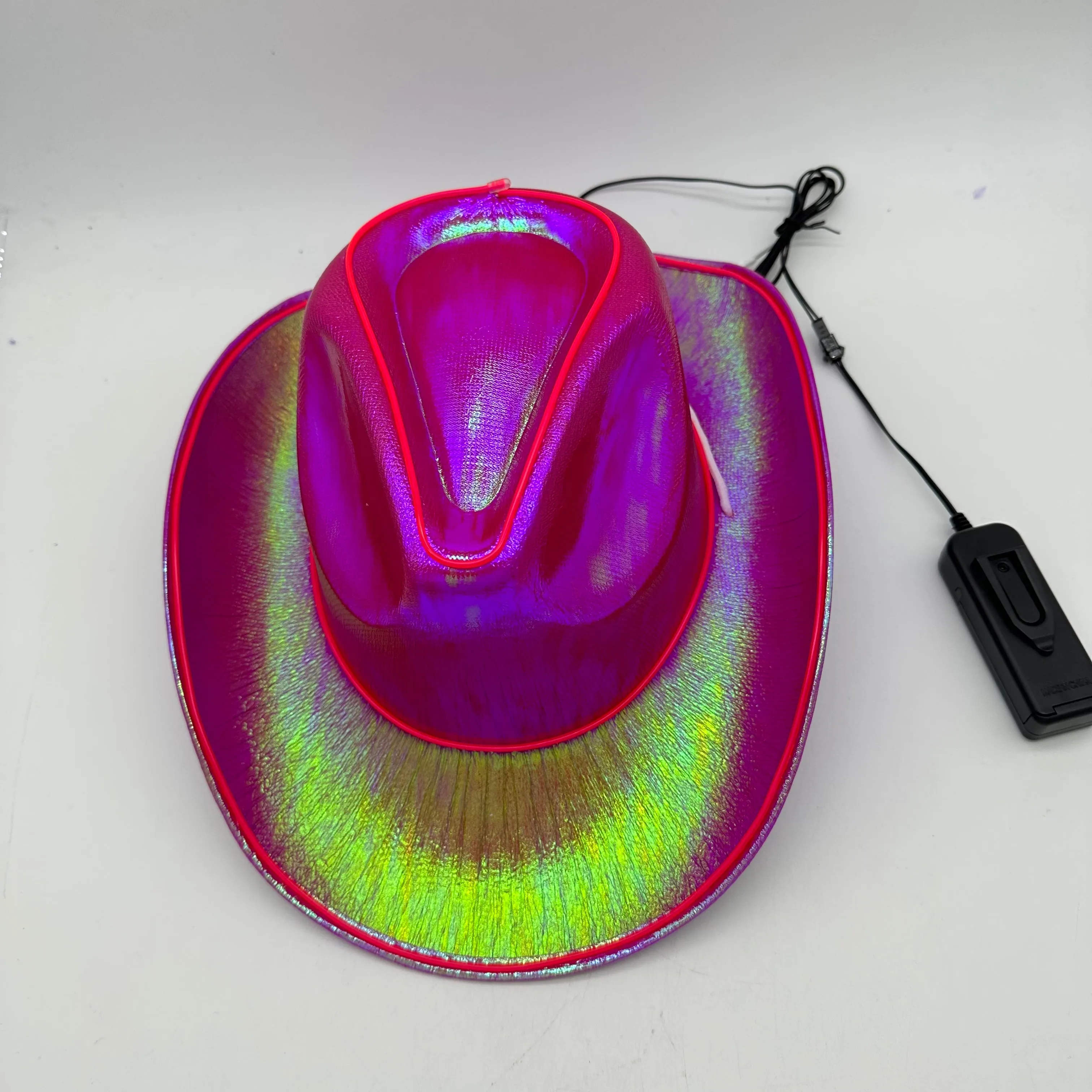 EL WIRE Light Up Iridescent Space Pink Cowboy Hat