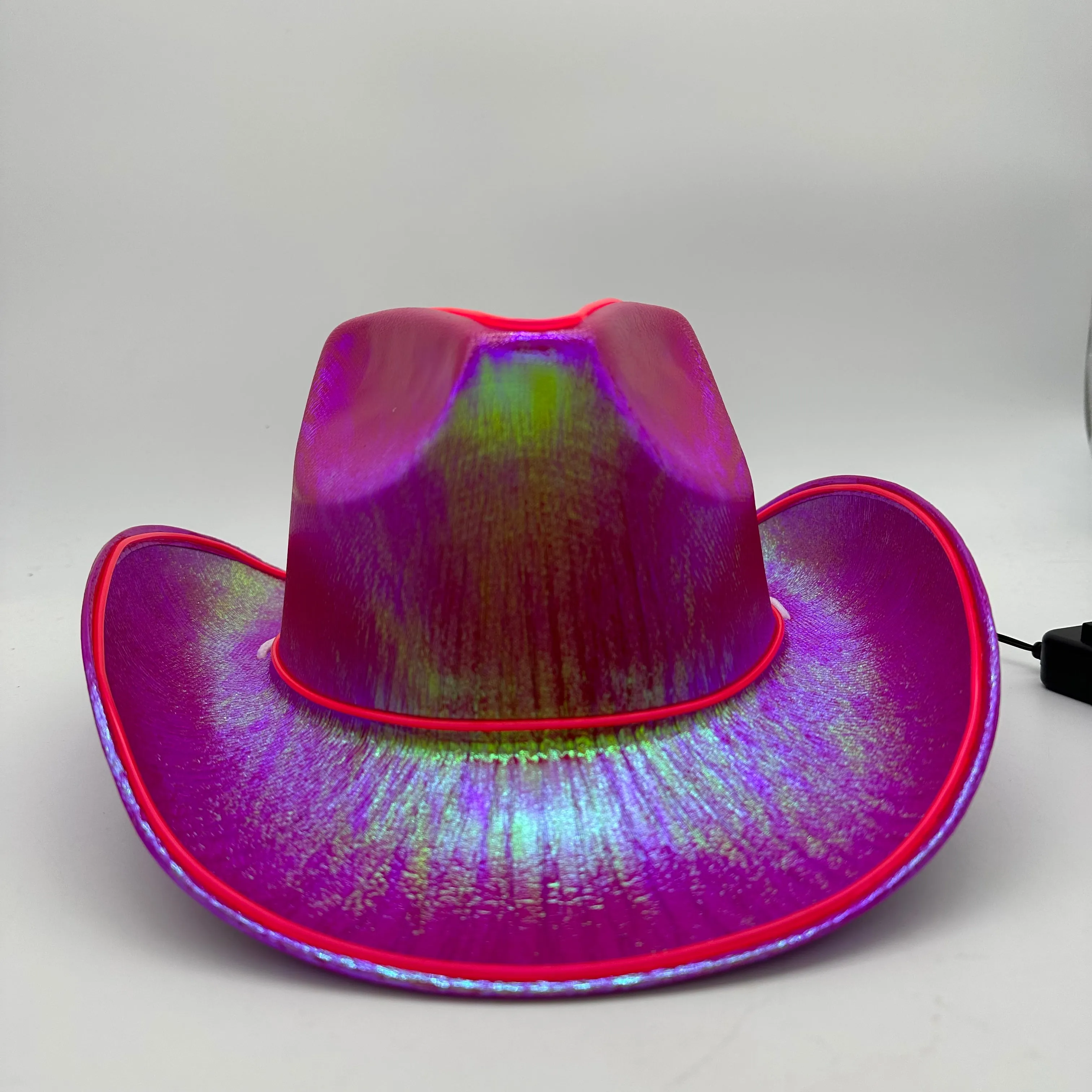 EL WIRE Light Up Iridescent Space Pink Cowboy Hat