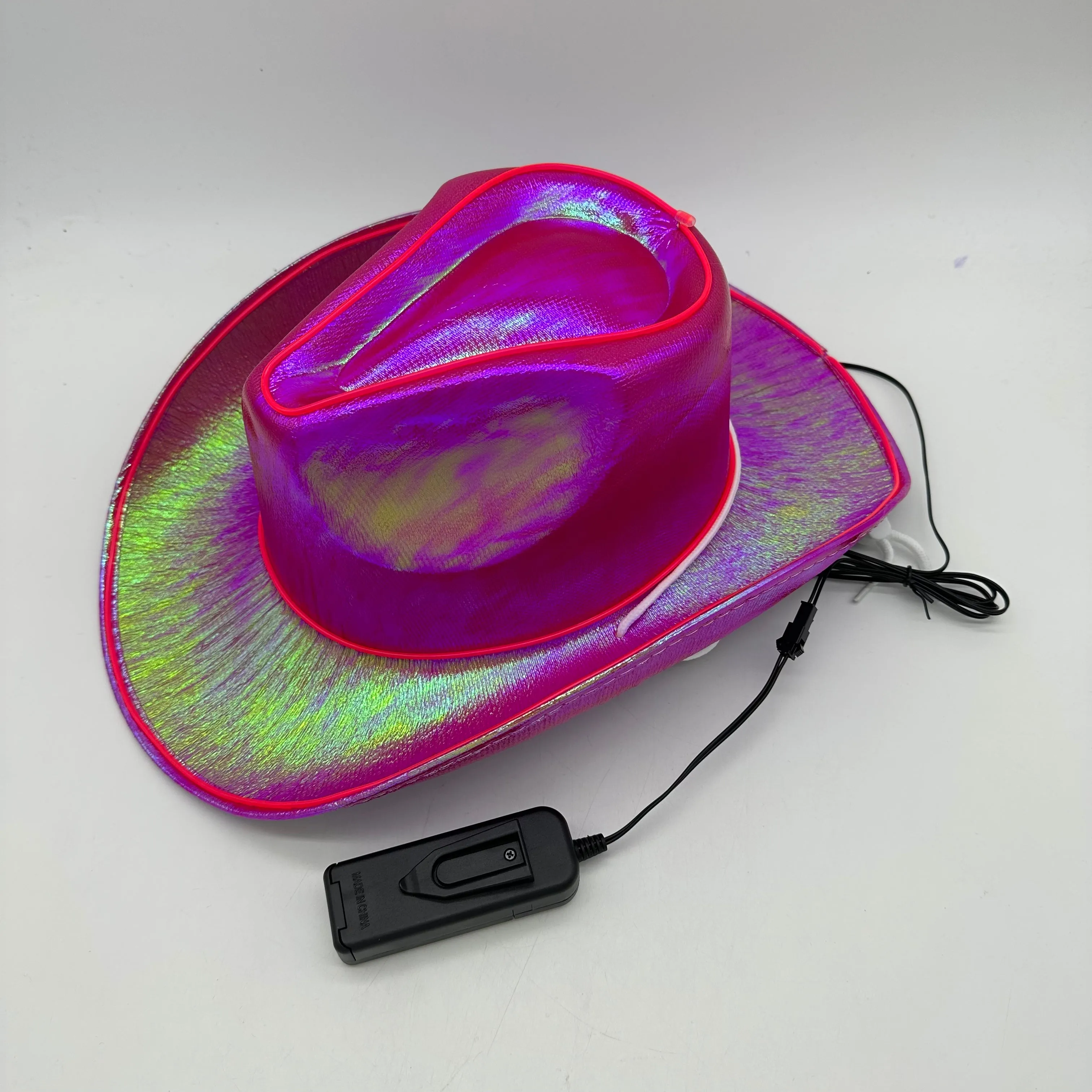 EL WIRE Light Up Iridescent Space Pink Cowboy Hat