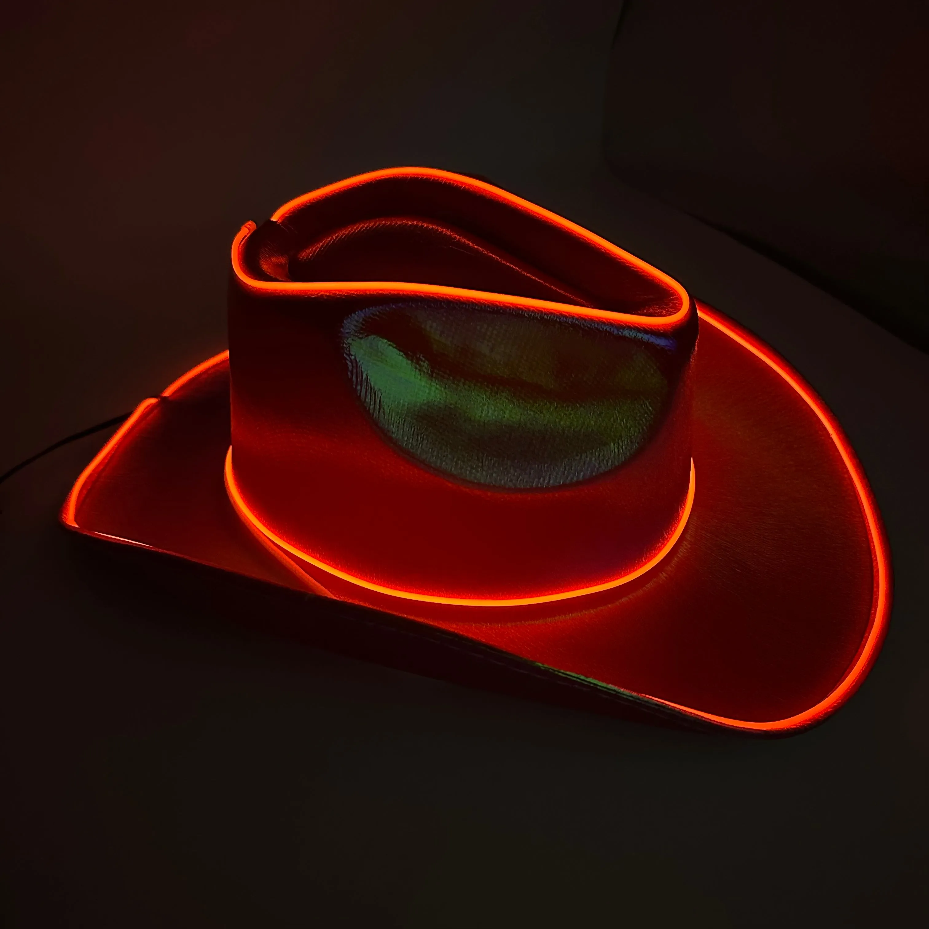 EL WIRE Light Up Iridescent Space Red Cowboy Hat