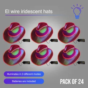 EL WIRE Light Up Red Iridescent Space Cowboy Hat - Pack of 24 Hats