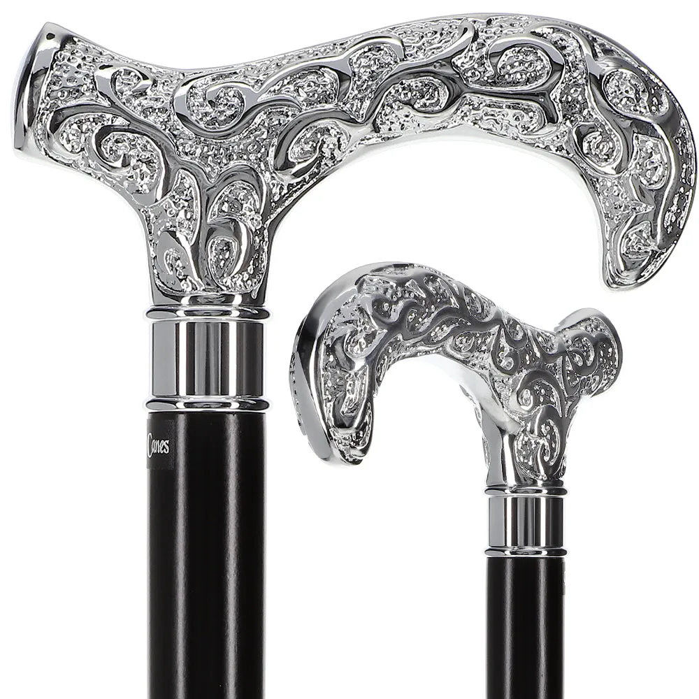 Extra Strong Silver Scroll Derby Cane: Beechwood, Silver