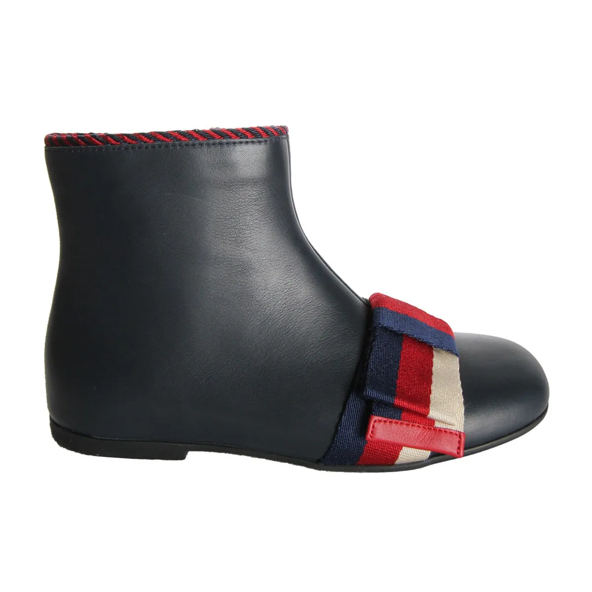 Gucci Toddler Leather Navy Bow Ankle Boots