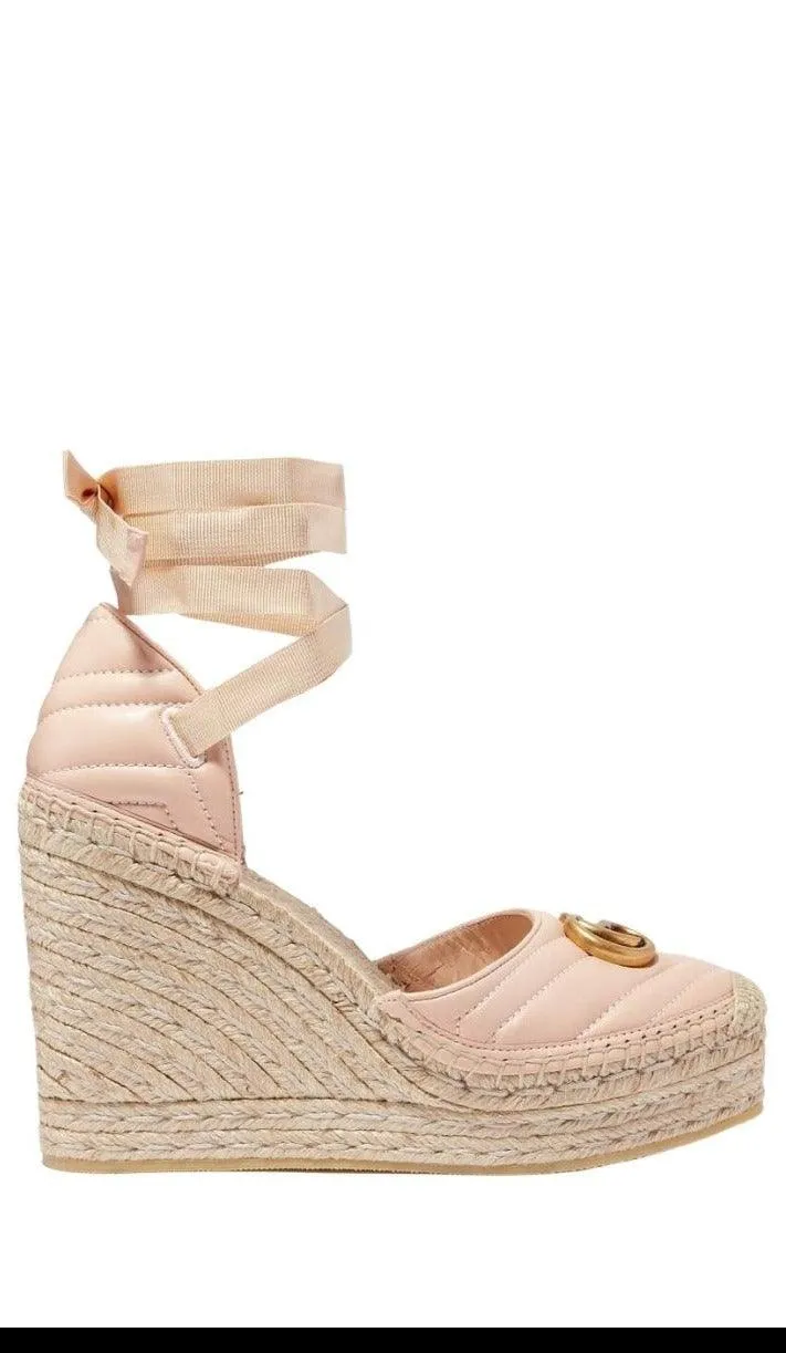 Leather Matelassé Platform Espadrilles