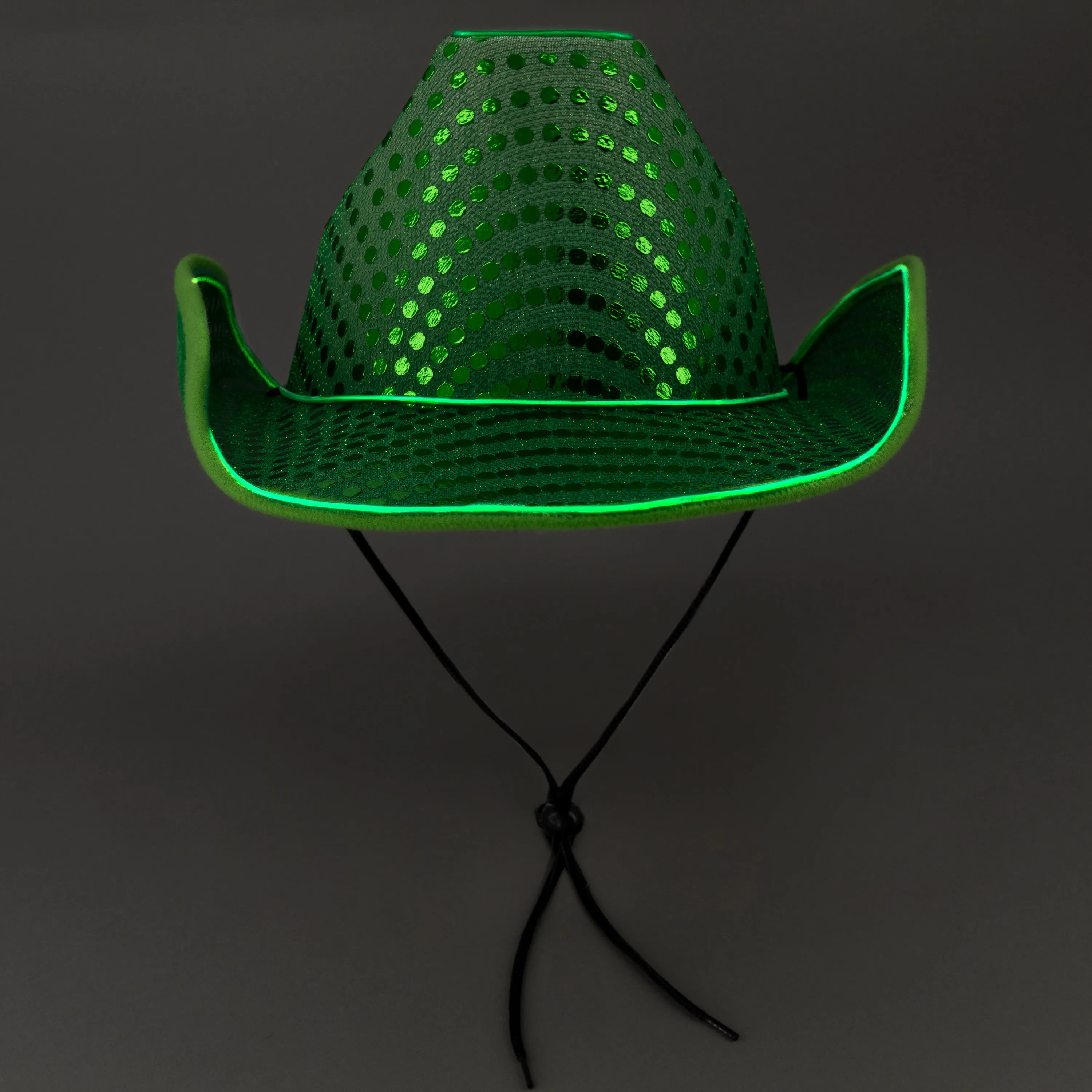 LED Flashing Green EL Wire Sequin Cowboy Party Hat - Pack of 72 Hats