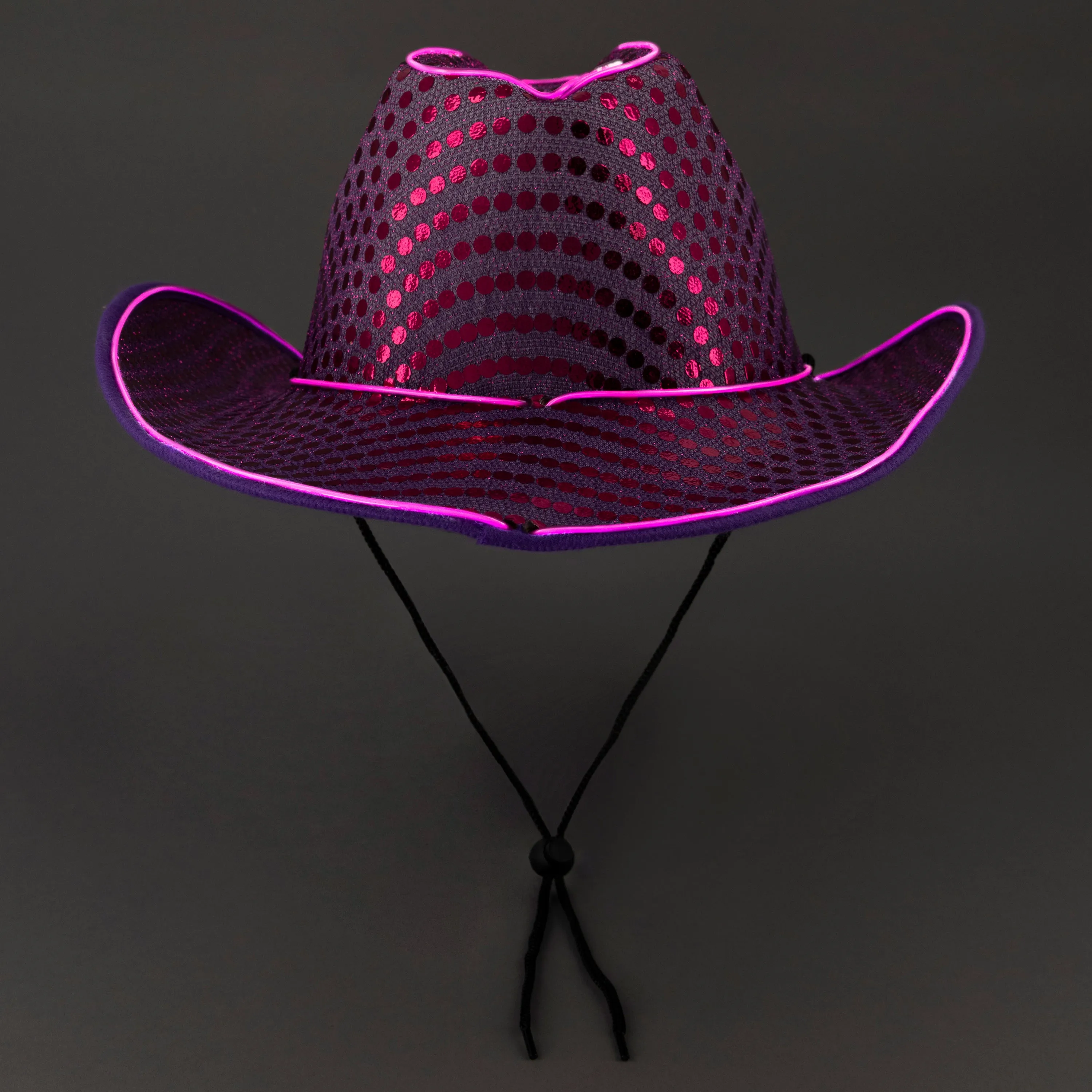 LED Flashing Purple EL Wire Sequin Cowboy Party Hat - Pack of 36 Hats