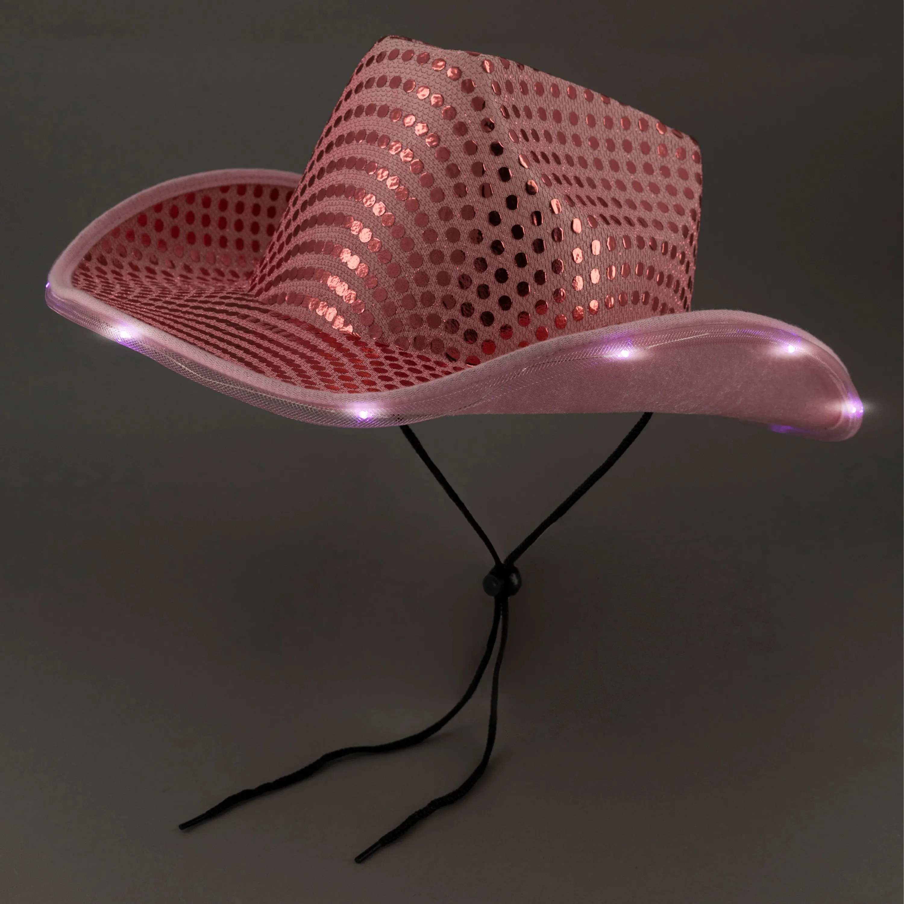 LED Light Up Flashing Sequin Pink & Orange Cowboy Hat - Pack of 2 Hats