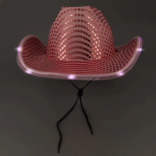 LED Light Up Flashing Sequin Pink & Orange Cowboy Hat - Pack of 2 Hats