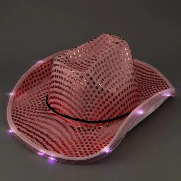 LED Light Up Flashing Sequin Pink & Orange Cowboy Hat - Pack of 2 Hats