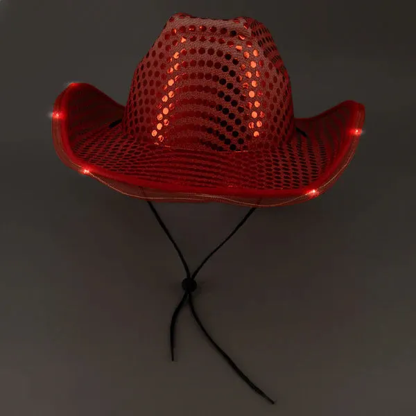 LED Light Up Flashing Sequin Red & Gold Cowboy Hat - Pack of 2 Hats