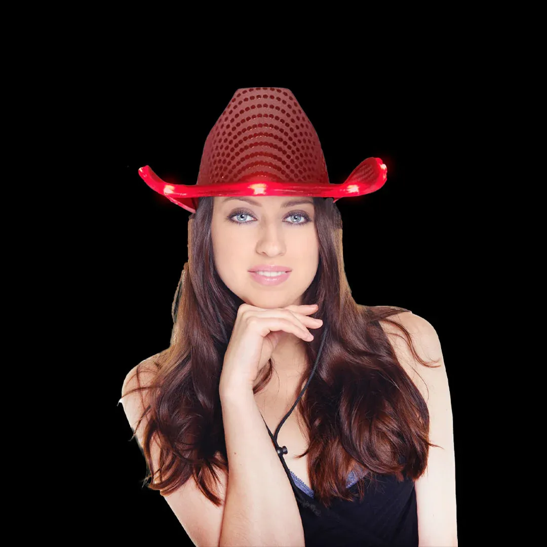 LED Light Up Flashing Sequin Red & Gold Cowboy Hat - Pack of 2 Hats