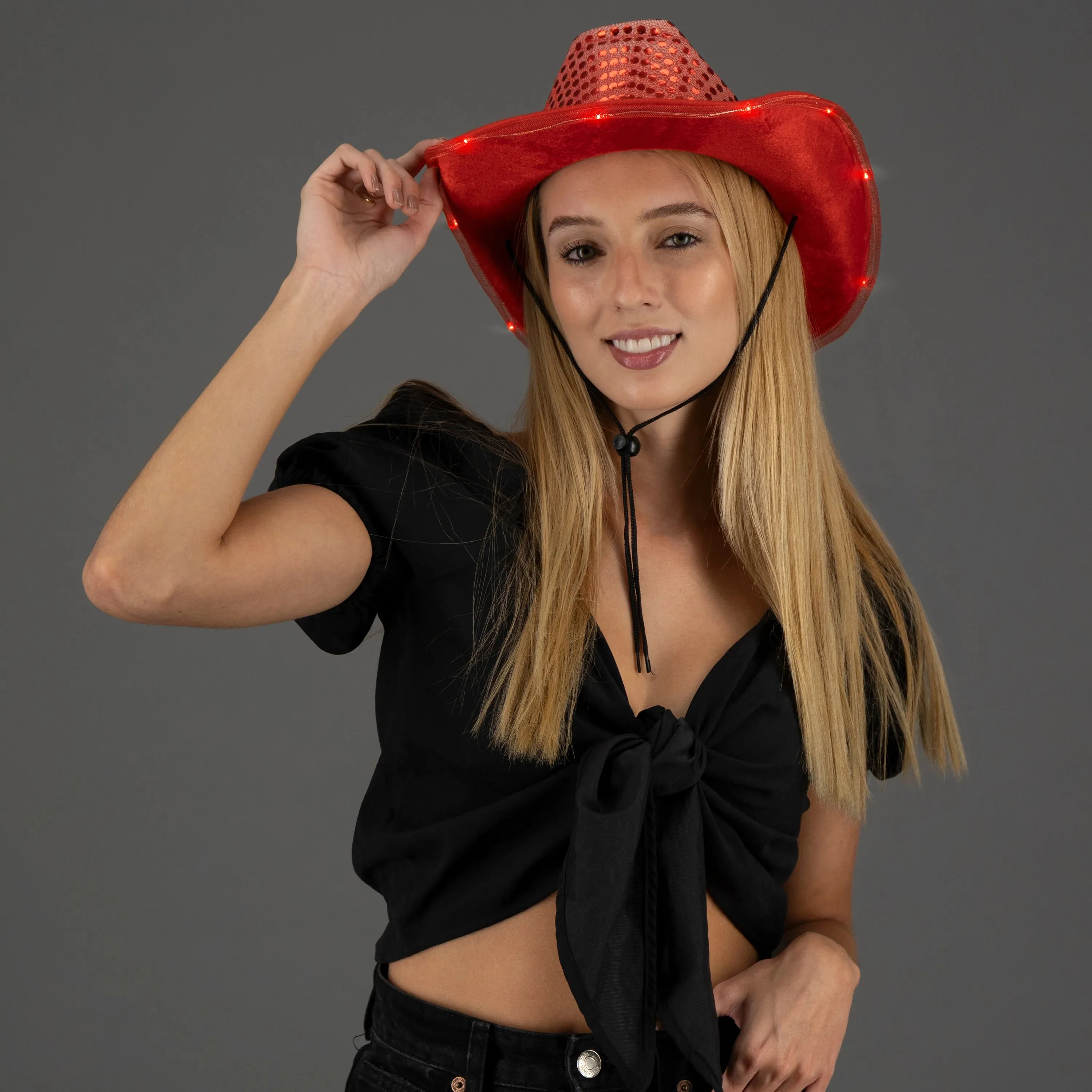 LED Light Up Flashing Sequin Red & Gold Cowboy Hat - Pack of 2 Hats