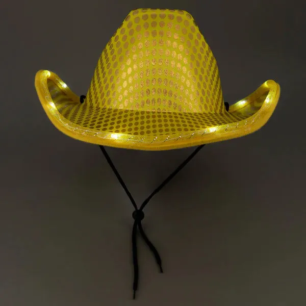 LED Light Up Flashing Sequin Red & Gold Cowboy Hat - Pack of 2 Hats