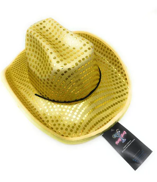 LED Light Up Flashing Sequin Red & Gold Cowboy Hat - Pack of 2 Hats