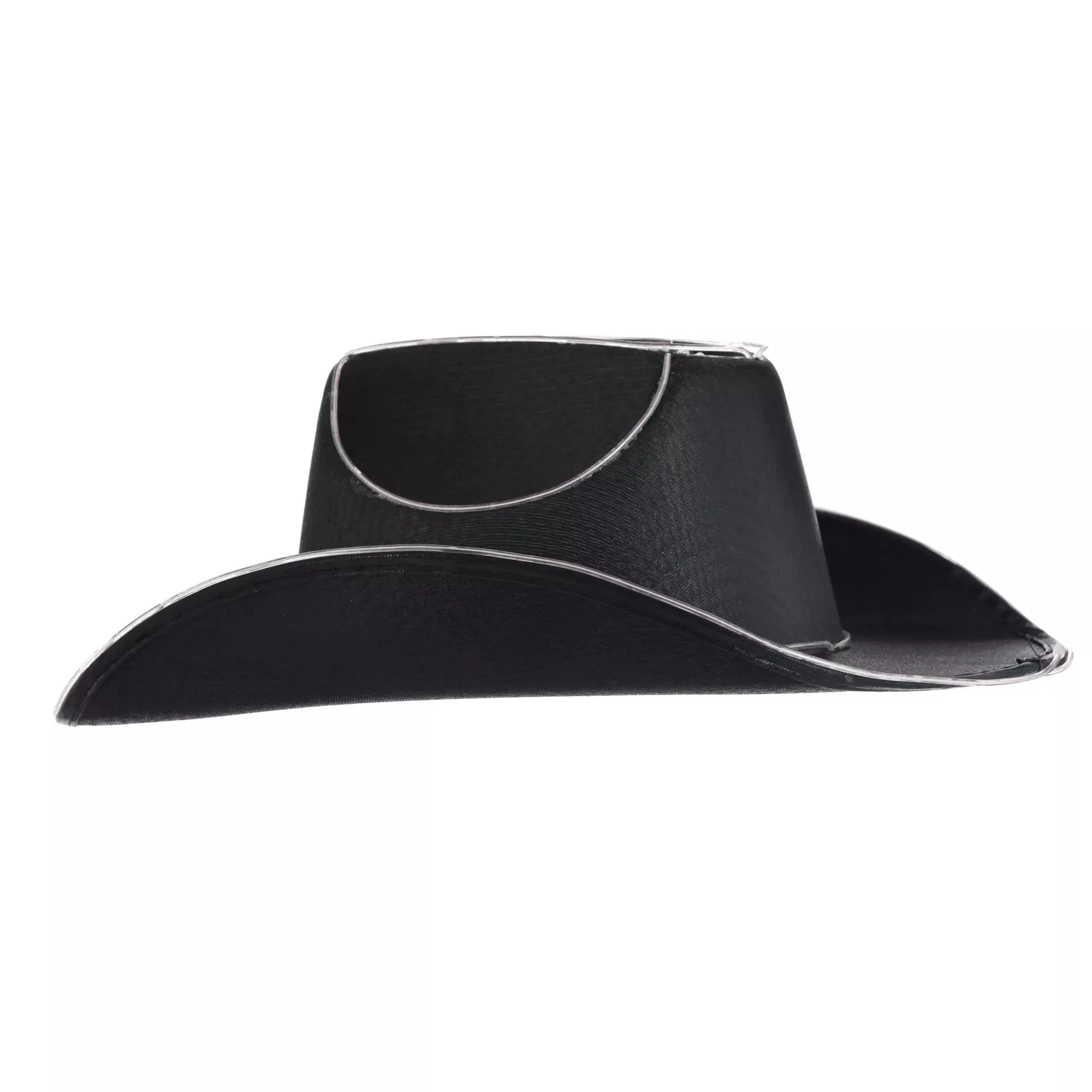 Light Up EL Wire Glow Plain Black Cowboy Hat