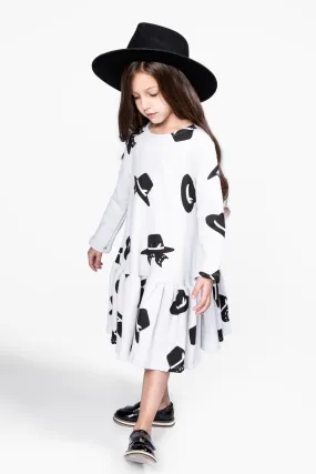 OMAMImini Cats And Hats Ruffle Girls Dress - Cloud