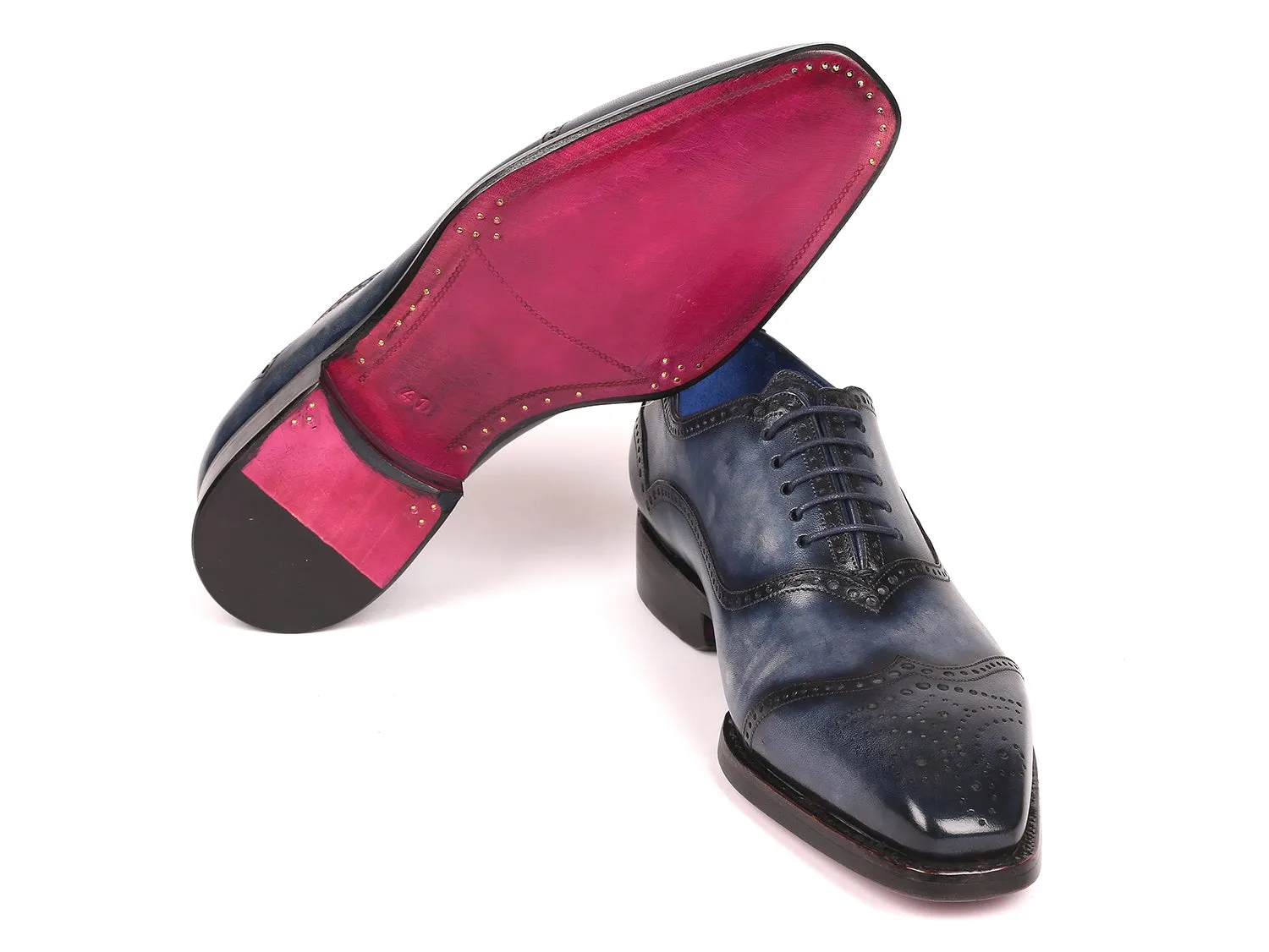 Paul Parkman Navy Leather Oxford Shoes