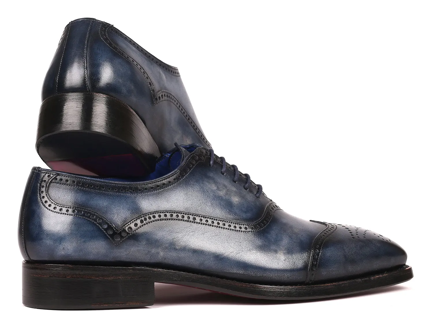 Paul Parkman Navy Leather Oxford Shoes