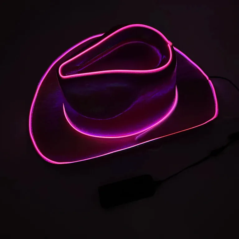 Pink EL WIRE Light Up Iridescent Space Cowboy Hat - Pack of 18 Hats