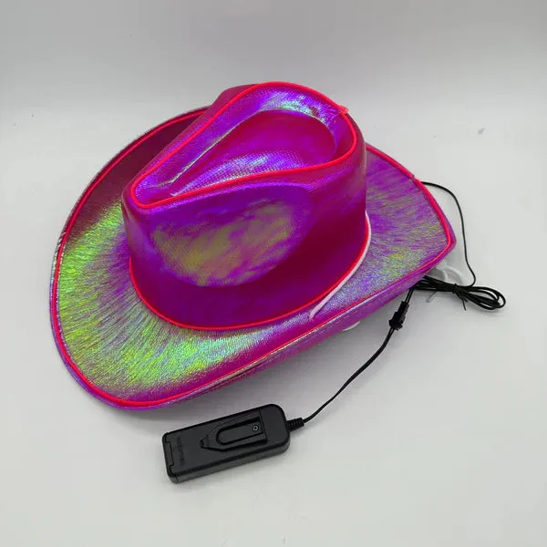 Pink EL WIRE Light Up Iridescent Space Cowboy Hat - Pack of 18 Hats