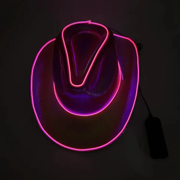 Pink EL WIRE Light Up Iridescent Space Cowboy Hat - Pack of 18 Hats