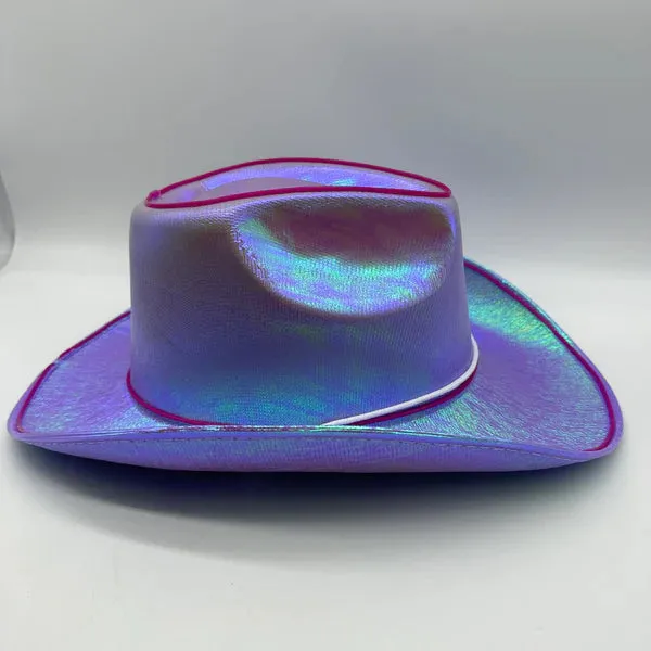 Purple EL WIRE Light Up Iridescent Space Cowboy Hat - Pack of 4 Hats