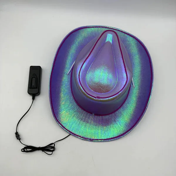 Purple EL WIRE Light Up Iridescent Space Cowboy Hat - Pack of 4 Hats