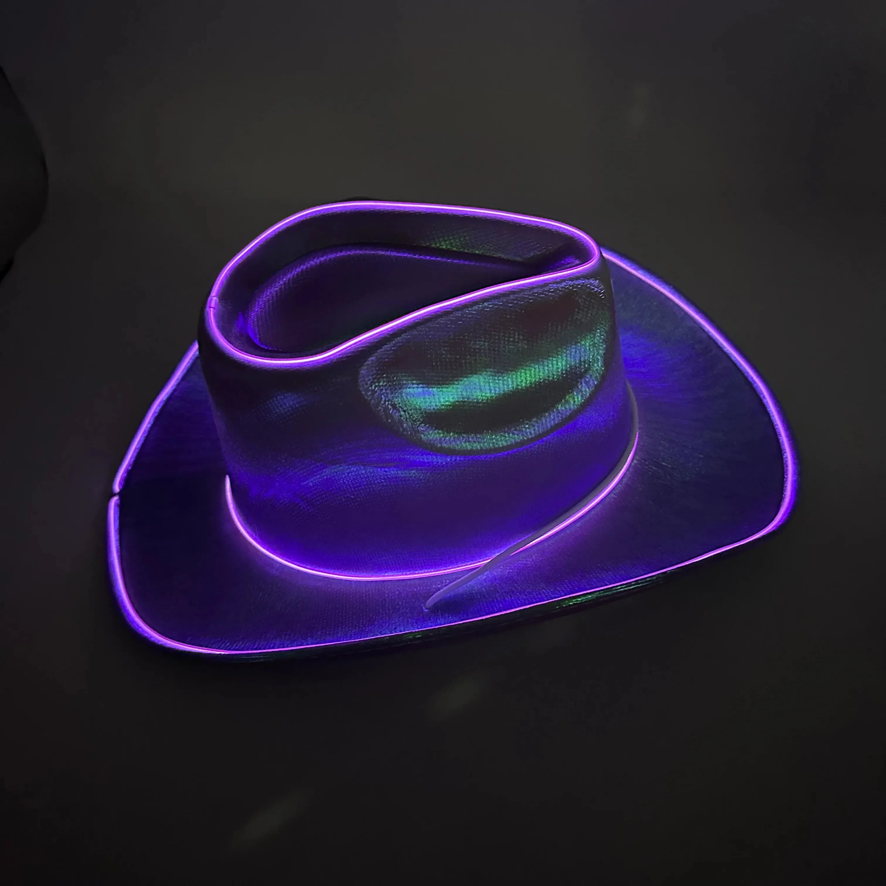 Purple EL WIRE Light Up Iridescent Space Cowboy Hat - Pack of 4 Hats