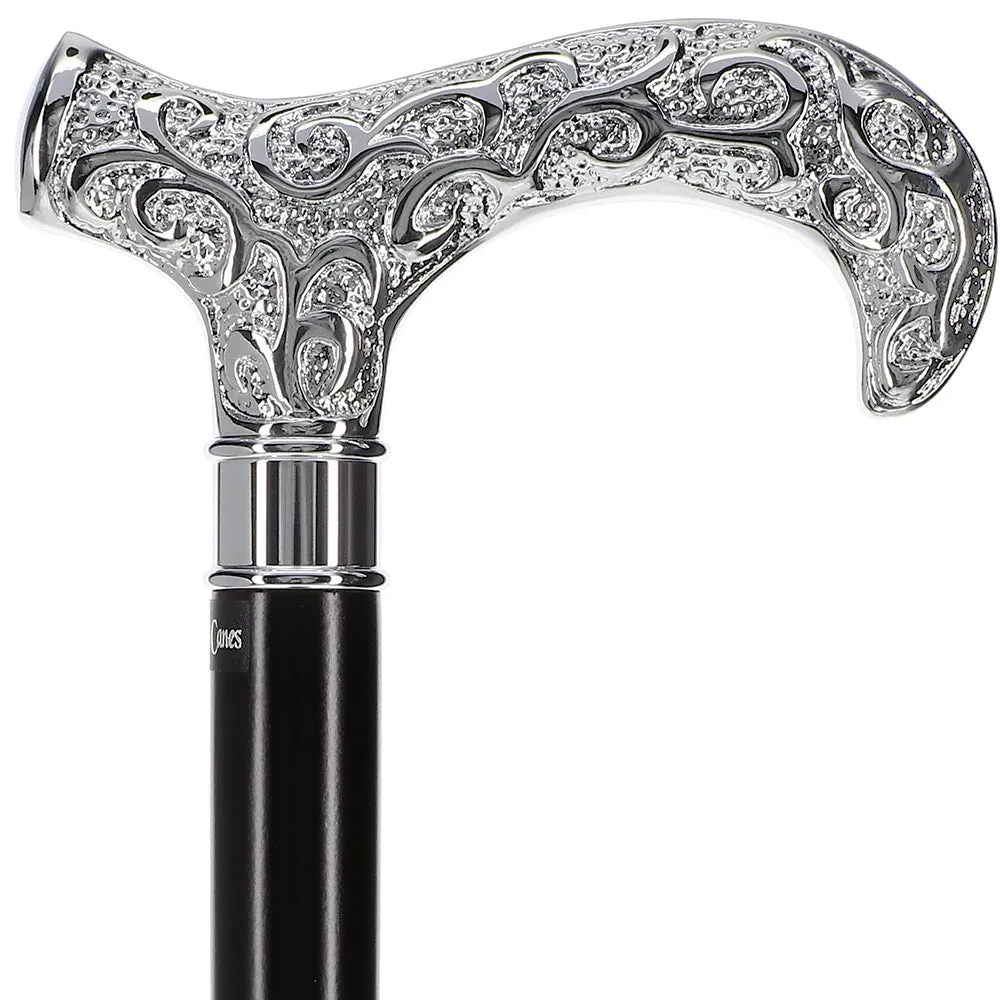 Scratch and Dent Extra Strong Silver Scroll Derby Cane: Beechwood, Silver V3039