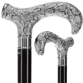 Scratch and Dent Extra Strong Silver Scroll Derby Cane: Beechwood, Silver V3039