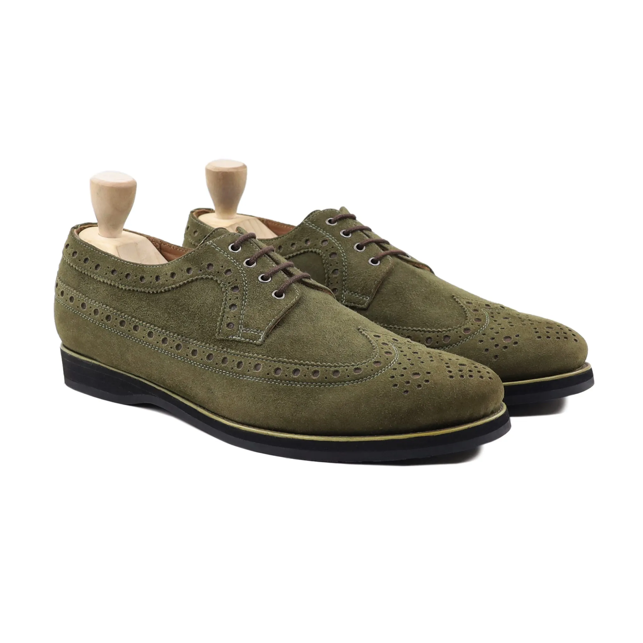 Vanesa - Men's Olive Green Kid Suede Derby Shoe